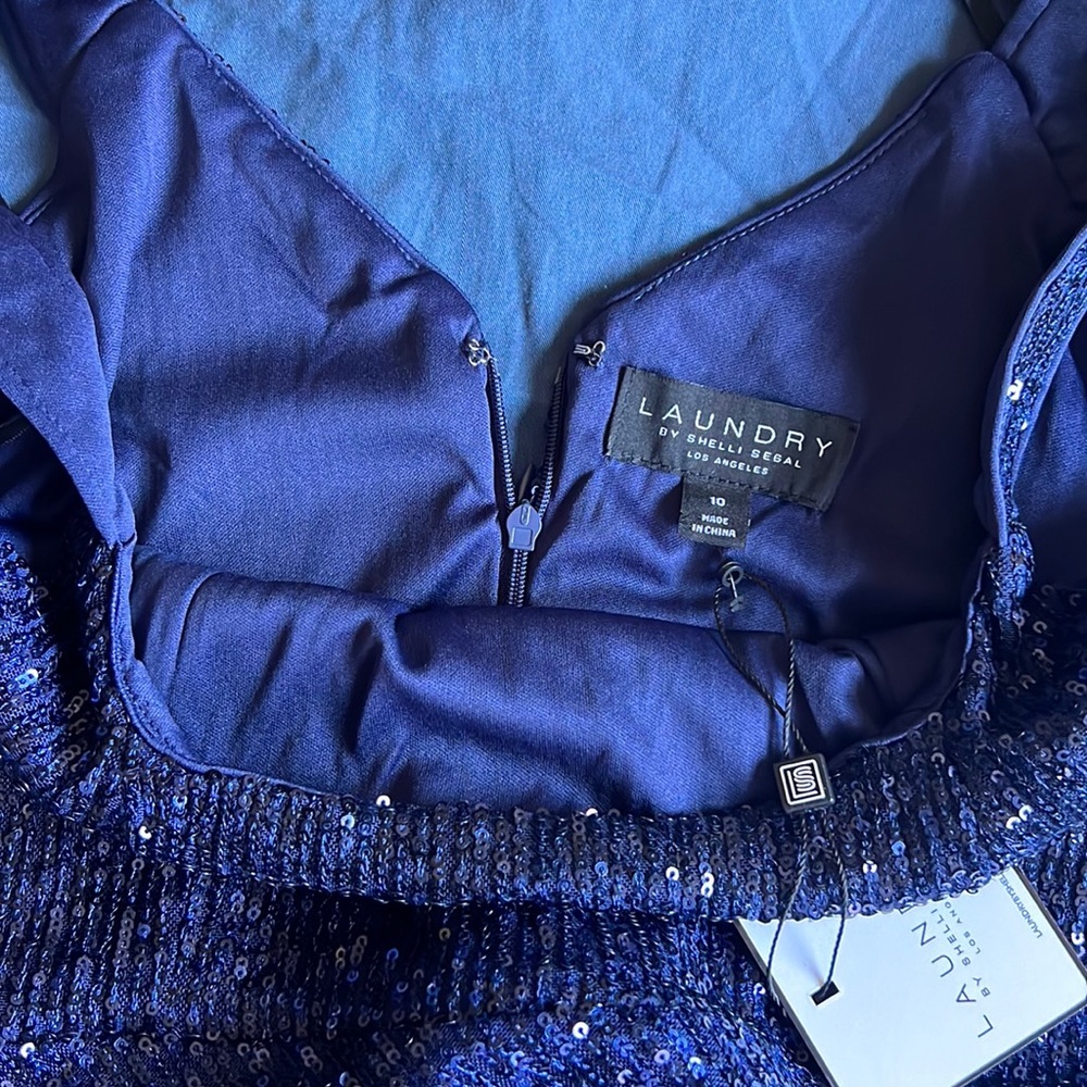 Laundry by Shelli Segal Women’s Square Neck Blue Sequin Midi Cocktail Dress 10 - Picture 12 of 17